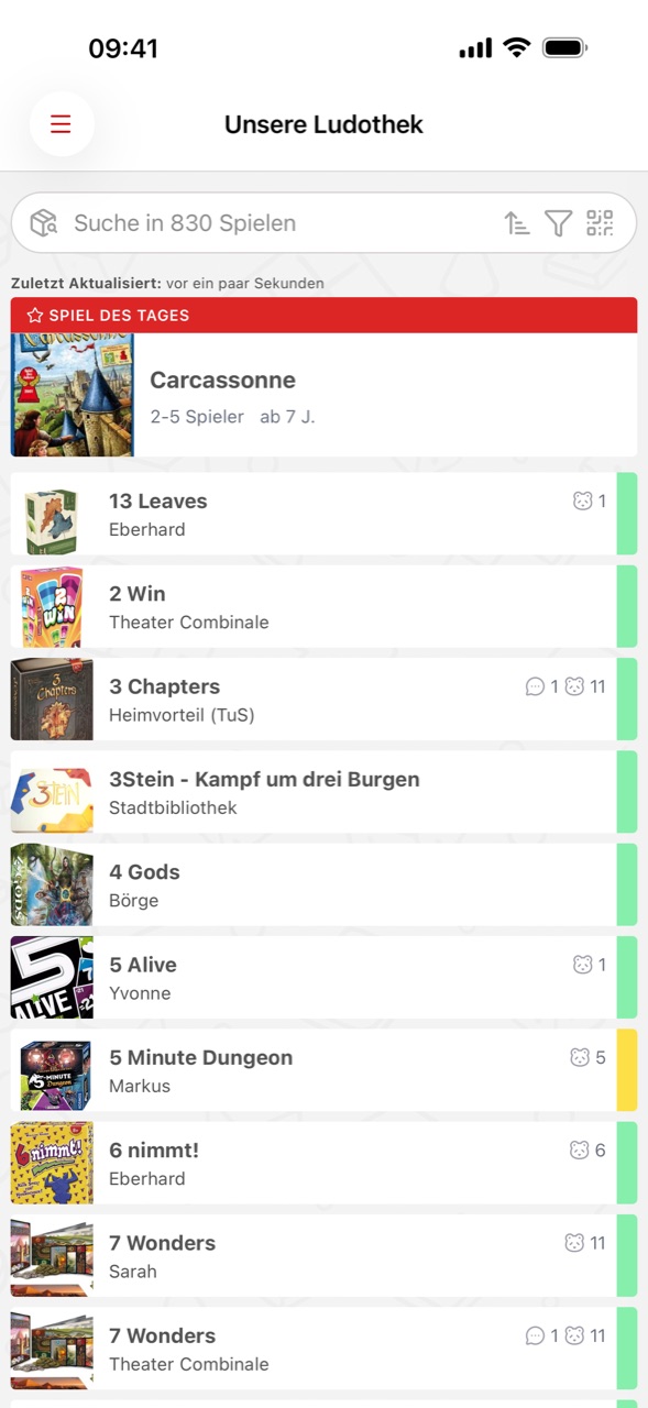 The game library with the game of the day and the game keeper of each game