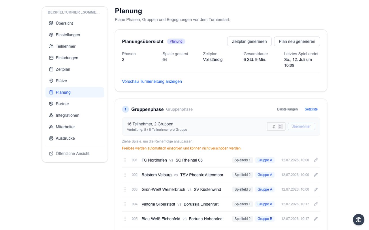 Planning: phases, groups and the generated match schedule